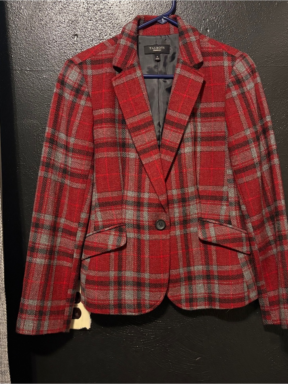 Talbots Women’s Red Colored plaid Long Sleeve Blazer Size 8 Wool/Nylon